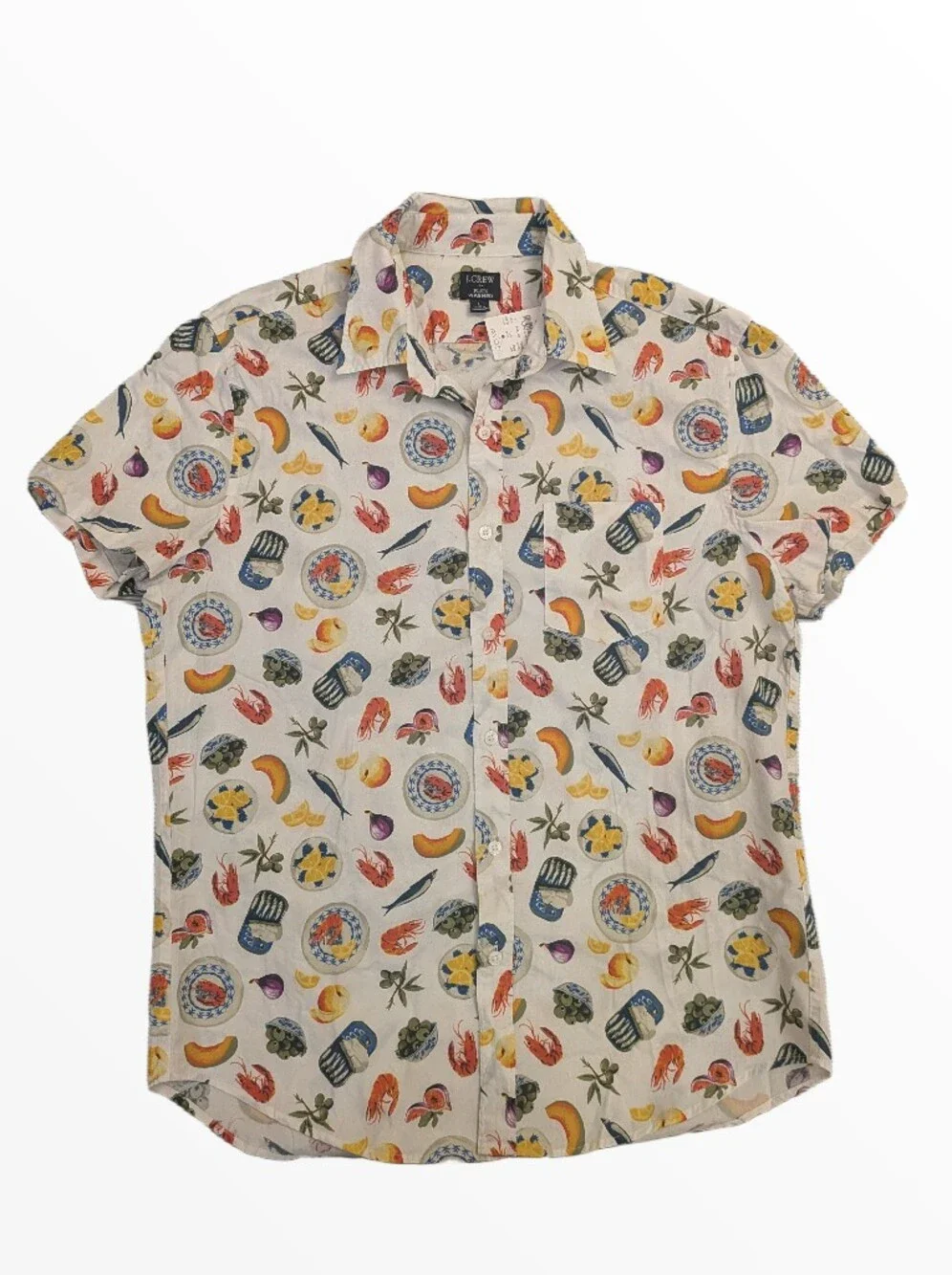 J. Crew White Short-Sleeve Button-Down with Multicolor